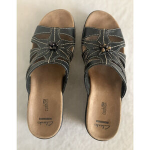 Clarks Womens Sandals Lexi Slides Wedge Brown Boho Resort Soft Cushion SZ 9.5